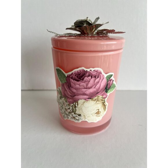 Peony Roses Large Vanity Jar Silver Leaf Encrusted Lid Tassle Vanity Jar Jeweled - Picture 6 of 6